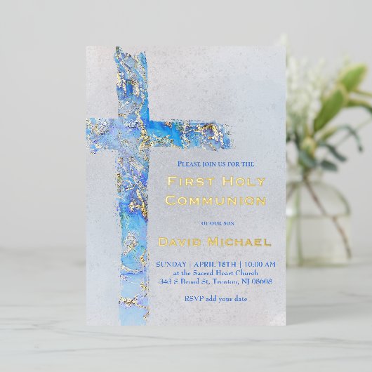 abstract cross First Holy Communion 箔招待状 (立ち正面)