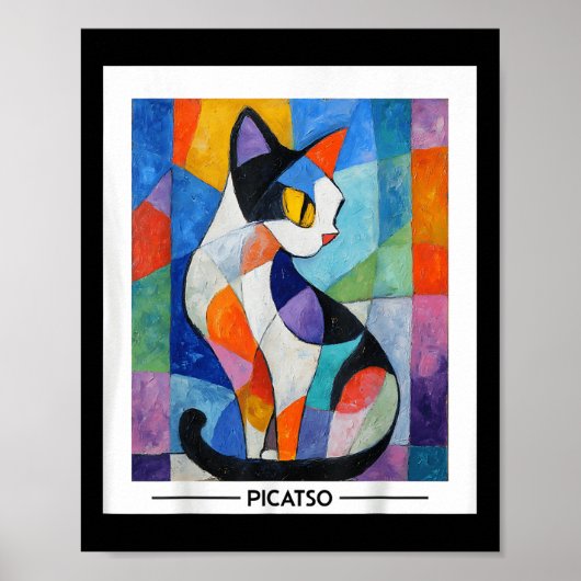 Abstract Cubist Cat Art Design -- Bold Colorful Pi ポスター (正面)