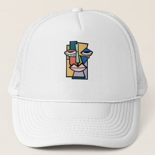 Abstract Cubist Face Art Trucker Hat - Modern Geom キャップ (正面)