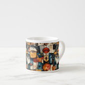 Abstract Cubist Face Pattern Modern Avant Garde エスプレッソカップ (正面右)