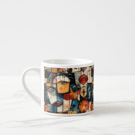Abstract Cubist Face Pattern Modern Avant Garde エスプレッソカップ (左)