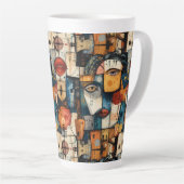 Abstract Cubist Face Pattern Modern Avant Garde カフェラテマグ (右アングル)