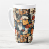 Abstract Cubist Face Pattern Modern Avant Garde カフェラテマグ (左アングル)