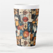 Abstract Cubist Face Pattern Modern Avant Garde カフェラテマグ (正面)