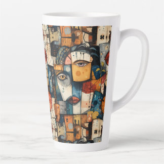 Abstract Cubist Face Pattern Modern Avant Garde カフェラテマグ