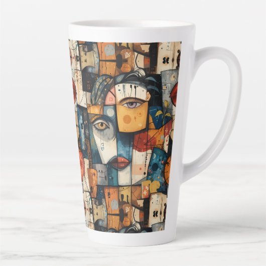 Abstract Cubist Face Pattern Modern Avant Garde カフェラテマグ (右)
