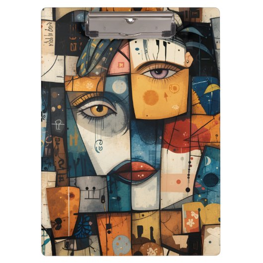 Abstract Cubist Face Pattern Modern Avant Garde クリップボード (正面)
