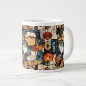 Abstract Cubist Face Pattern Modern Avant Garde ジャンボコーヒーマグカップ (正面右)