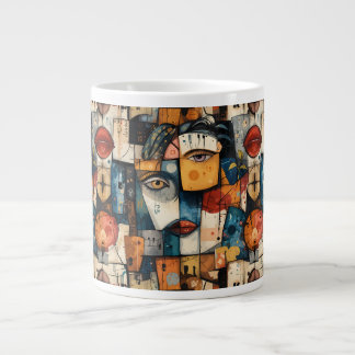 Abstract Cubist Face Pattern Modern Avant Garde ジャンボコーヒーマグカップ