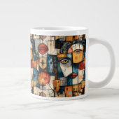 Abstract Cubist Face Pattern Modern Avant Garde ジャンボコーヒーマグカップ (右)