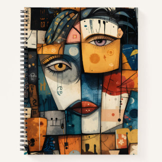Abstract Cubist Face Pattern Modern Avant Garde ノートブック