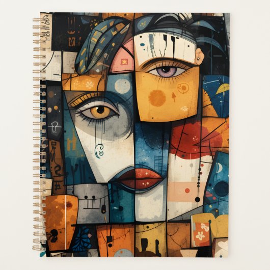 Abstract Cubist Face Pattern Modern Avant Garde プランナー手帳 (正面)