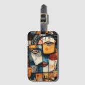 Abstract Cubist Face Pattern Modern Avant Garde ラゲッジタグ (正面縦)