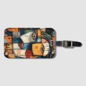 Abstract Cubist Face Pattern Modern Avant Garde ラゲッジタグ (正面横)