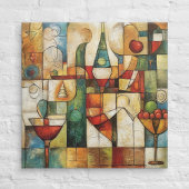 Abstract Cubist Modern Wine & Fruit Still Life キャンバスプリント