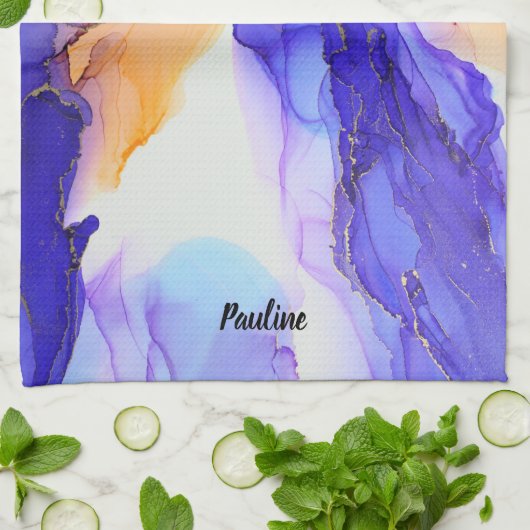 Abstract Custom Purple Orange キッチンタオル (折り畳み)