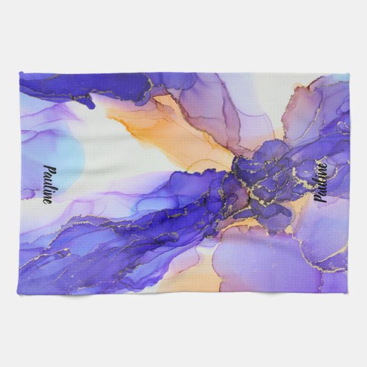 Abstract Custom Purple Orange キッチンタオル (横)