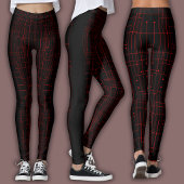 Abstract Cyber Pattern | Black & Crimson Circuit  レギンス