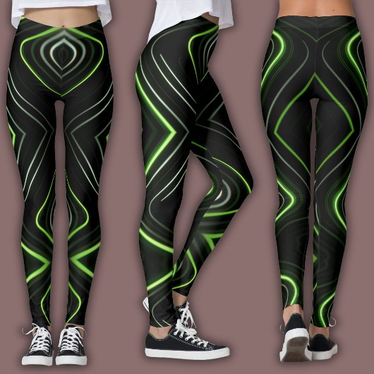 Abstract Cyber Pattern | Neon Green Glow レギンス