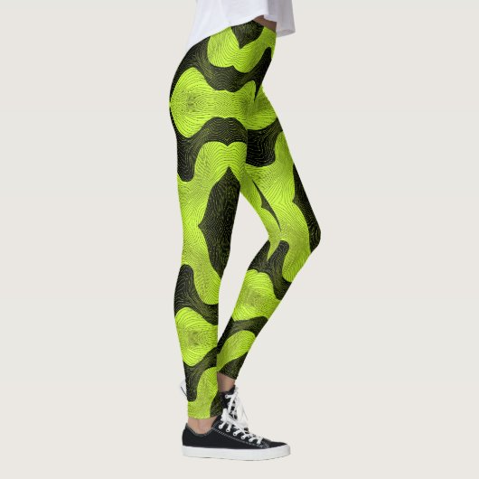 Abstract Cyber Pattern | Neon Lime & Black レギンス (右)