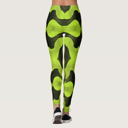 Abstract Cyber Pattern | Neon Lime & Black レギンス (裏面)