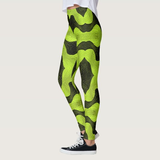 Abstract Cyber Pattern | Neon Lime & Black レギンス (左)