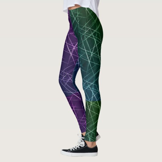 Abstract Cyber Pattern | Purple & Emerald Grid レギンス (左)