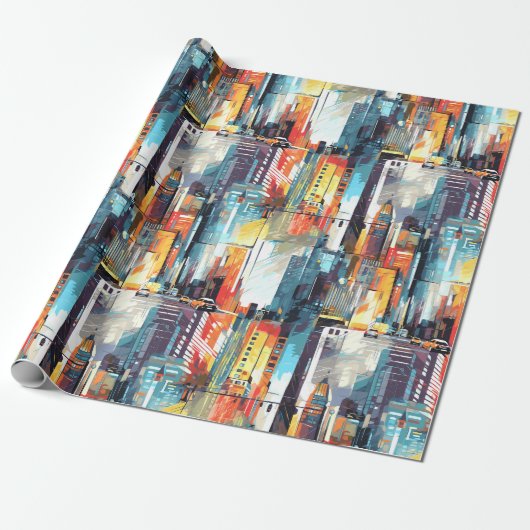 Abstract Cyberpunk Cityscape Skyline (2) ラッピングペーパー (アンロールド)