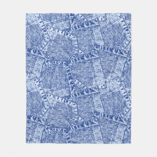 Abstract Denim Pockets Patchwork Seamless Pattern フリースブランケット (正面)