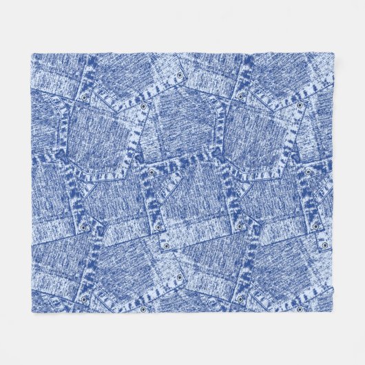 Abstract Denim Pockets Patchwork Seamless Pattern  フリースブランケット (正面(横))