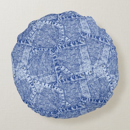Abstract Denim Pockets Patchwork Seamless Pattern  ラウンドクッション (裏面)