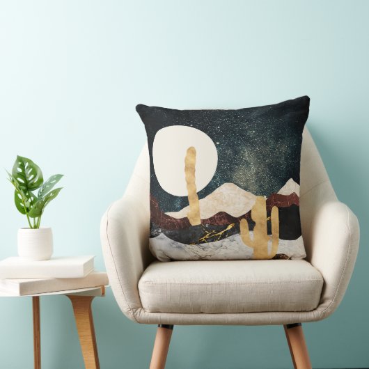 Abstract Desert Night Sky with Golden Cactus クッション (椅子)