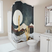 Abstract Desert Night Sky with Golden Cactus シャワーカーテン (インサイチュ)