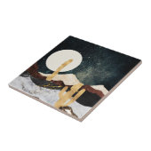 Abstract Desert Night Sky with Golden Cactus タイル (側面)