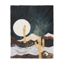 Abstract Desert Night Sky with Golden Cactus
