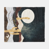 Abstract Desert Night Sky with Golden Cactus フリースブランケット (正面(横))