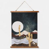 Abstract Desert Night Sky with Golden Cactus 吊り下げ型タペストリー (正面)