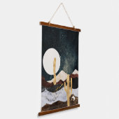 Abstract Desert Night Sky with Golden Cactus 吊り下げ型タペストリー (傾斜あり)