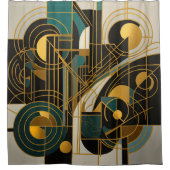 Abstract Design Black Gray Gold Teal シャワーカーテン (正面)