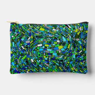 Abstract Design Blue Green Waves Shapes アクセサリーポーチ