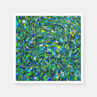 Abstract Design Blue Green Waves Shapes スタンダードカクテルナプキン