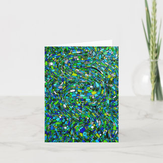 Abstract Design Blue Green Waves Shapes Folded ノートカード