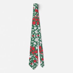 Abstract design of poinsettia and Christmas roses ネクタイ