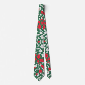 Abstract design of poinsettia and Christmas roses ネクタイ