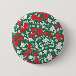 Abstract design of poinsettia and Christmas roses 缶バッジ