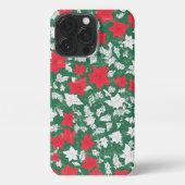 Abstract design of poinsettia and Christmas roses iPhoneケース (裏面)