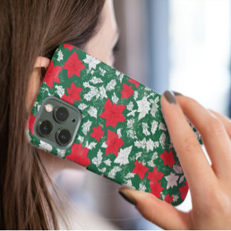Abstract design of poinsettia and Christmas roses iPhone 13 Proケース