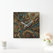 Abstract Design Red Blue Gold Green スクエア壁時計 (ホーム)