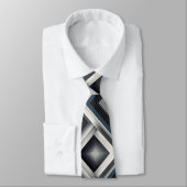 Abstract Diagonal Stripe Silver Black White  ネクタイ (タイ)