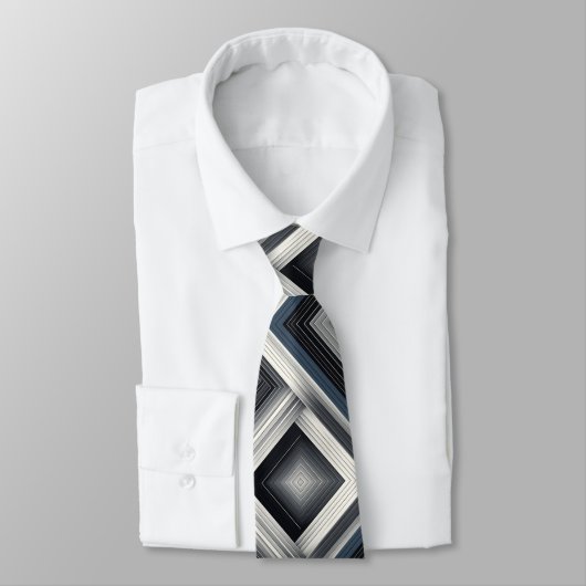 Abstract Diagonal Stripe Silver Black White  ネクタイ (タイ)